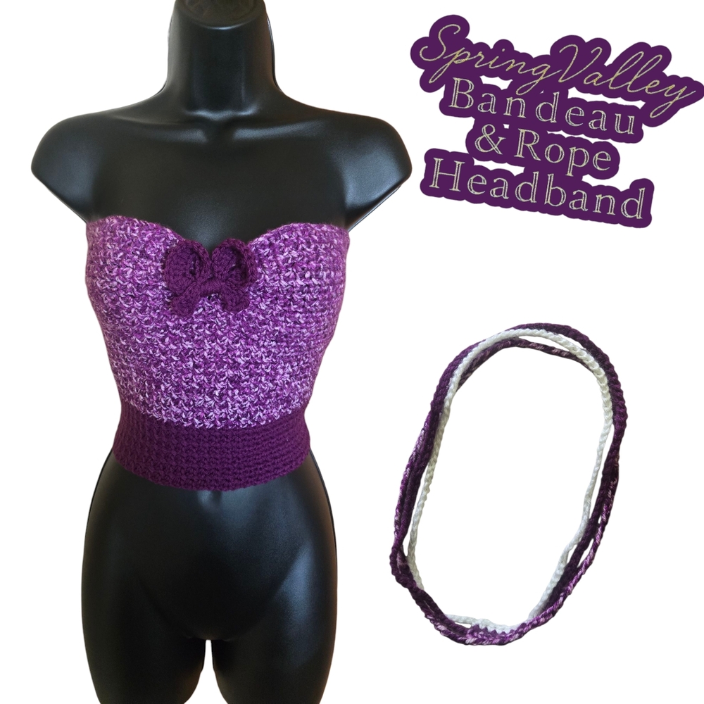 Purple SpringValley Bandeau & Rope Style Headband, HandmadebyMe, Large, Crop Fit